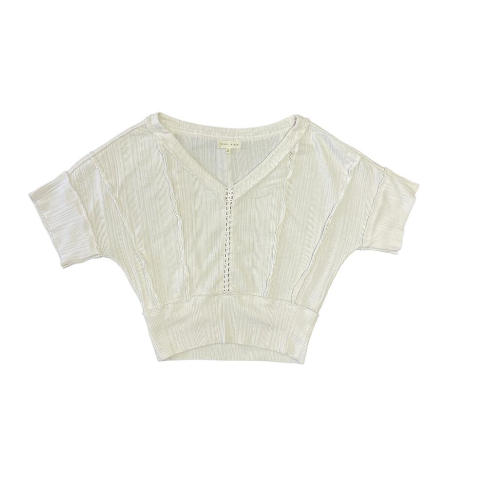 Gilded Intent Boho Cream Wide Fit Cropped Shirt Size Small Beachy Coastal Indie